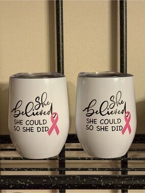 Breast Cancer Awareness Wine Tumbler Set - She Believed She Could So She Did